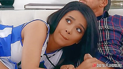 Ebony brunette and black dude have sex with a hot brunette