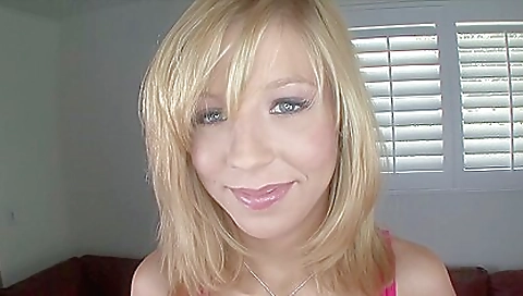 Red dress and blue stockings on a blonde teen in a sexy outfit