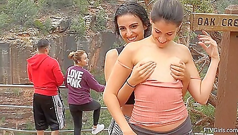 Brunette and her boyfriend are doing their lesbian outdoor thing