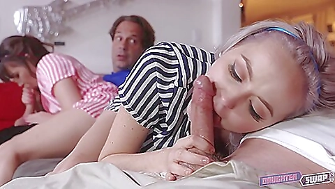 Blonde slut gets fucked in a group in amateur clip