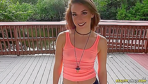 Busty brunette gets her pussy pounded in outdoor porn