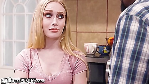 Blonde brunette girl gets a massive dick in her mouth and enjoys it