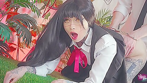 Busty brunette with tattooed pussy gets fucked in her mouth