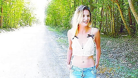 Long-haired blonde in a sexy dress gets her face covered