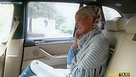 Blonde milf in sexy black dress sucks and fucks driver