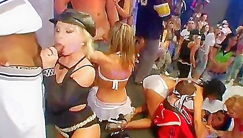 Sexy blonde milf gets fucked by a group of horny guys