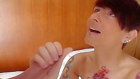 Busty brunette with tattooed pussy in deep throat porn